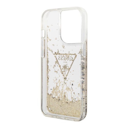 Чехол Guess Liquid glitter Triangle logo Hard для iPhone 14 Pro, прозрачный