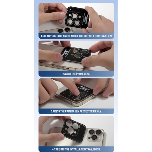 BLUEO Camera Lens PVD stainless steel для камеры iPhone 13 Pro | 13 Pro Max, Gold (3 шт +installer)