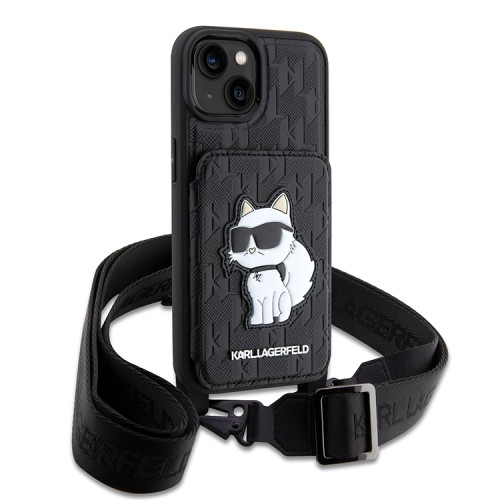 Чехол Lagerfeld Crossbody cardslot PU Saffiano Monogram NFT Choupette Hard для iPhone 14, черный