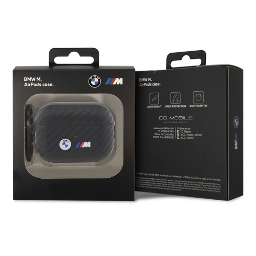 Чехол BMW M-collection PU carbon Double metal logo для AirPods Pro 2, черный
