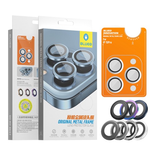 BlueO стекло для iPhone 15 Pro Camera lens Armor metal 3 шт. Colorful (+installer)