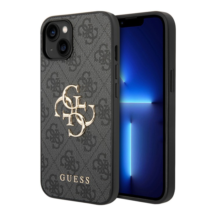 Guess для iPhone 15 чехол PU 4G Big metal logo Hard Grey