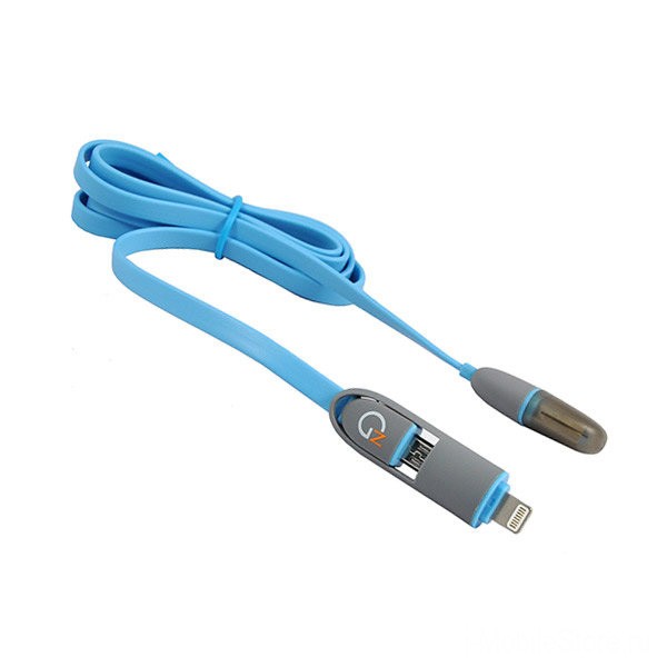 Кабель NewGrade FlatWire USB-A/Lightning+MicroUSB (1.0 м), голубой