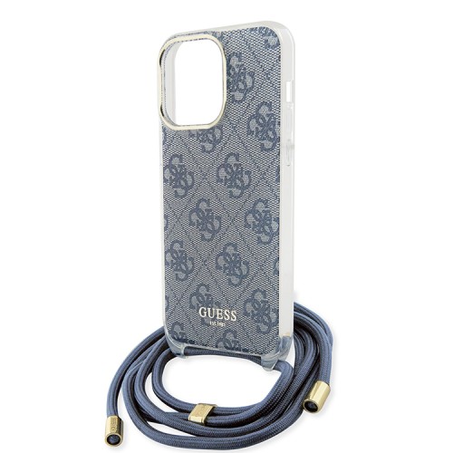Guess для iPhone 15 Pro Max чехол Crossbody PC/TPU 4G Hard + Nylon cord Blue
