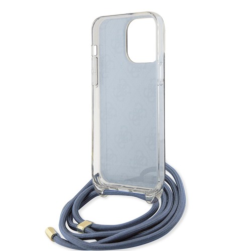 Guess для iPhone 15 Pro Max чехол Crossbody PC/TPU 4G Hard + Nylon cord Blue