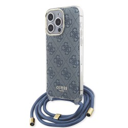 Guess для iPhone 15 Pro Max чехол Crossbody PC/TPU 4G Hard + Nylon cord Blue