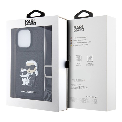 Karl Lagerfeld для iPhone 15 Pro Max чехол Crossbody cardslot PU Saffiano NFT Karl&Choupette Hard Black