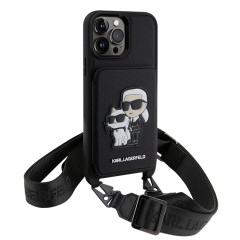 Karl Lagerfeld для iPhone 15 Pro Max чехол Crossbody cardslot PU Saffiano NFT Karl&Choupette Hard Black