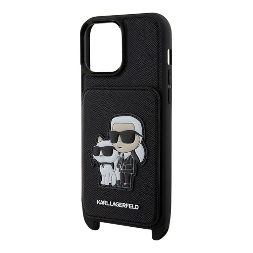 Karl Lagerfeld для iPhone 15 Pro Max чехол Crossbody cardslot PU Saffiano NFT Karl&Choupette Hard Black