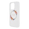 Guess для iPhone 15 Pro чехол PC/TPU Flowers Wreath Hard Transparent (MagSafe)