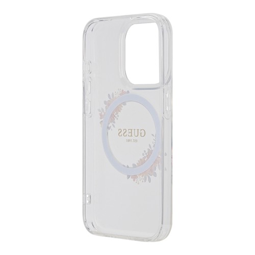 Guess для iPhone 15 Pro чехол PC/TPU Flowers Wreath Hard Transparent (MagSafe)