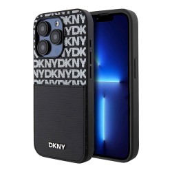 DKNY для iPhone 15 Pro чехол PU Repeat texture with Cardslot Metal logo Hard Black