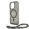 Guess для iPhone 16 Pro Max чехол PC/TPU Glitter (MagSafe) +шнурок из бисера, черный 