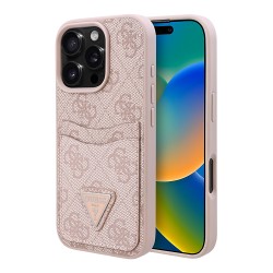 Guess для iPhone 16 Pro чехол PU кожа 4G Double cardslot Triangle metal logo Pink