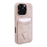 Guess для iPhone 16 Pro чехол PU кожа 4G Double cardslot Triangle metal logo Pink
