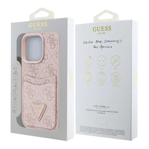 Guess для iPhone 16 Pro чехол PU кожа 4G Double cardslot Triangle metal logo Pink