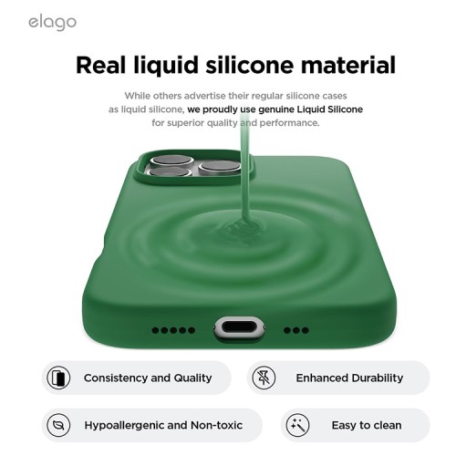 Elago для iPhone 16 Pro чехол Soft silicone (Liquid) Alpine Green