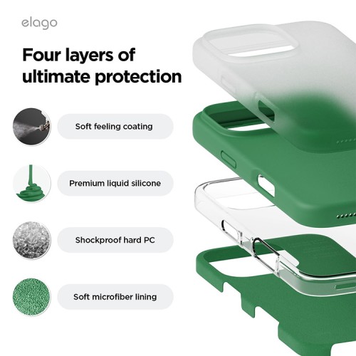 Elago для iPhone 16 Pro чехол Soft silicone (Liquid) Alpine Green