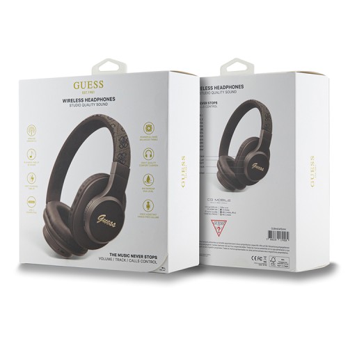 Guess наушники беспроводные накладные Bluetooth Headphones Sound PU 4G Script Metal Logo Brown