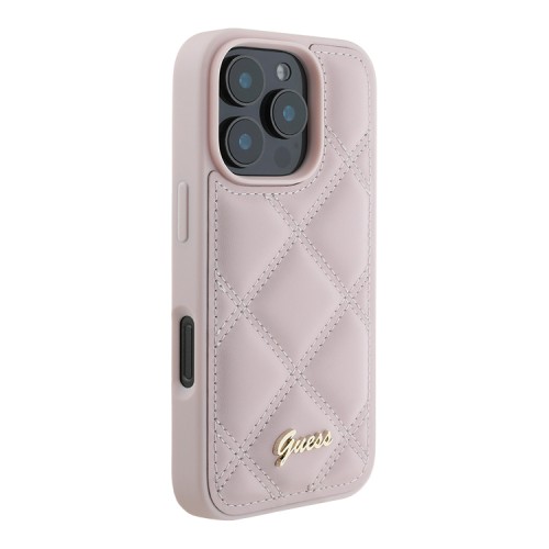 Guess для iPhone 16 Pro Max чехол PU Quilted with Script metal logo Hard Pink