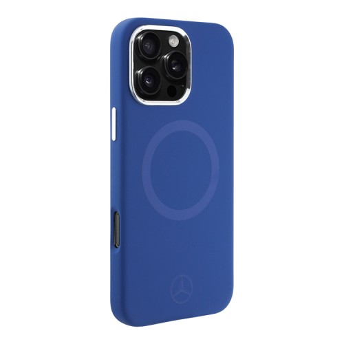 Mercedes для iPhone 16 Pro Max чехол Liquid silicone Ring Metal camera Hard Blue (MagSafe)