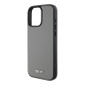 DKNY для iPhone 16 Pro Max чехол PU Grained leather Metal logo Hard Grey (MagSafe)