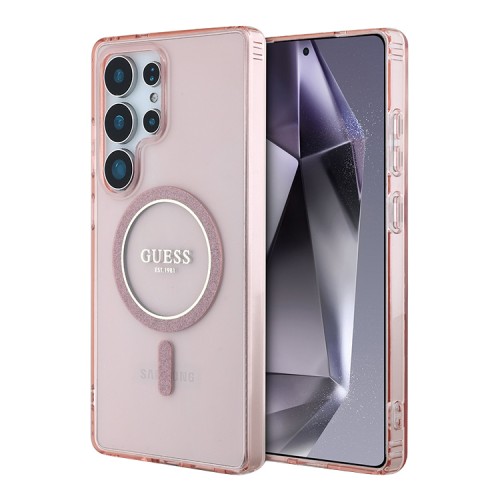 Guess для Galaxy S25 Ultra чехол PC/TPU Glitter Circle Hard Pink (MagSafe)