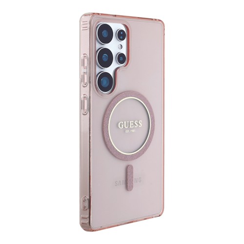 Guess для Galaxy S25 Ultra чехол PC/TPU Glitter Circle Hard Pink (MagSafe)