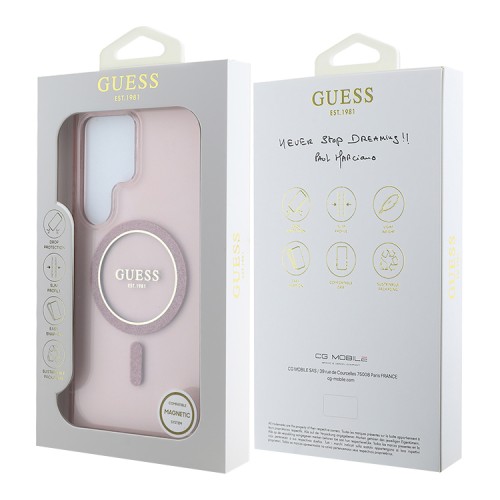 Guess для Galaxy S25 Ultra чехол PC/TPU Glitter Circle Hard Pink (MagSafe)