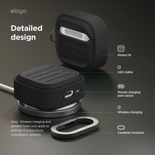 Elago для AirPods 4 чехол Armor Silicone Hang case Black
