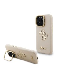 Guess для iPhone 16 Pro чехол PU Grained leather 4G Big metal logo and Camera Stand Hard Beige