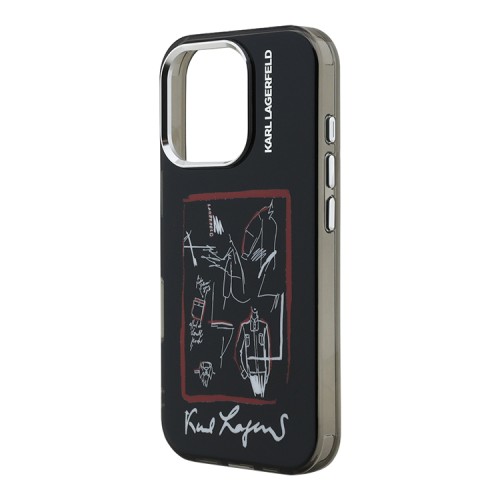 Karl Lagerfeld для iPhone 16 Pro Max чехол PC/TPU Sketch Metal Camera Hard Black