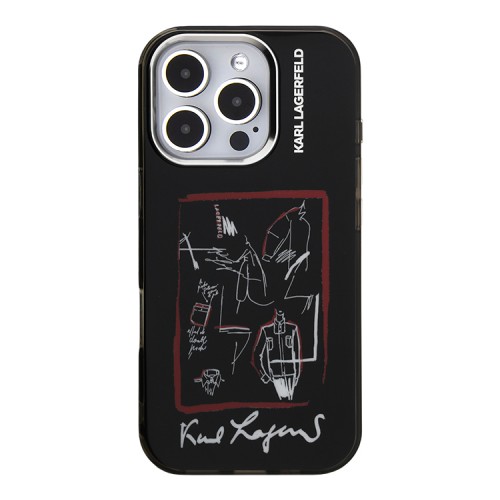 Karl Lagerfeld для iPhone 16 Pro Max чехол PC/TPU Sketch Metal Camera Hard Black