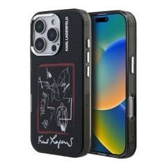 Karl Lagerfeld для iPhone 16 Pro Max чехол PC/TPU Sketch Metal Camera Hard Black