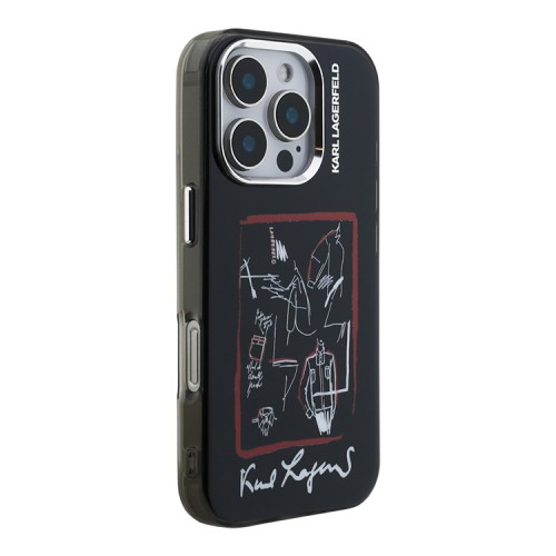 Karl Lagerfeld для iPhone 16 Pro Max чехол PC/TPU Sketch Metal Camera Hard Black