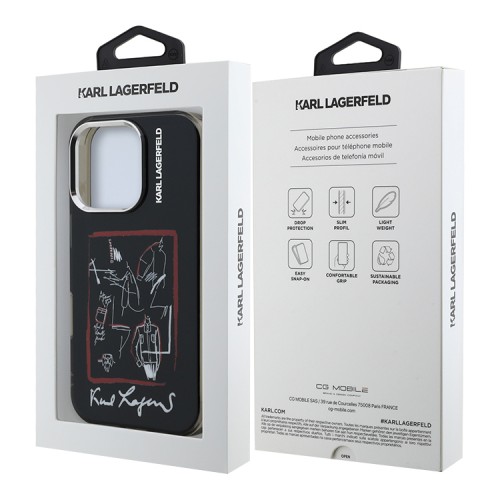 Karl Lagerfeld для iPhone 16 Pro Max чехол PC/TPU Sketch Metal Camera Hard Black