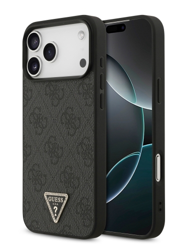 Guess для iPhone 17 Pro чехол PU 4G Triangle Diamond metal logo Hard Black (MagSafe)