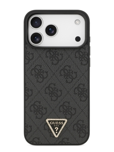 Guess для iPhone 17 Pro чехол PU 4G Triangle Diamond metal logo Hard Black (MagSafe)