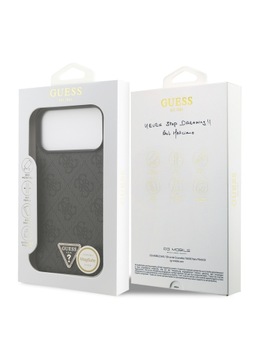 Guess для iPhone 17 Pro чехол PU 4G Triangle Diamond metal logo Hard Black (MagSafe)