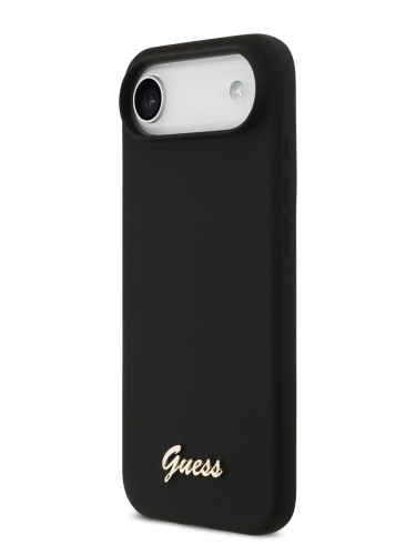 Guess для iPhone Air чехол Liquid silicone Gold metal logo Hard Black (MagSafe)