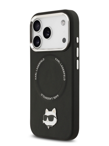 Karl Lagerfeld для iPhone 17 Pro чехол PU NFT Choupette head Metal pin & Camera Hard Black (MagSafe)