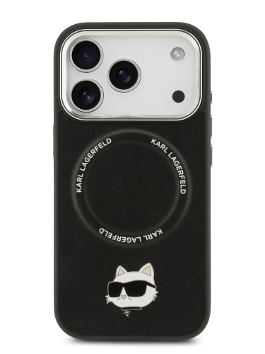 Karl Lagerfeld для iPhone 17 Pro чехол PU NFT Choupette head Metal pin & Camera Hard Black (MagSafe)