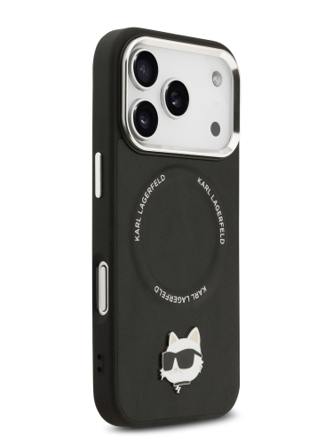 Karl Lagerfeld для iPhone 17 Pro чехол PU NFT Choupette head Metal pin & Camera Hard Black (MagSafe)