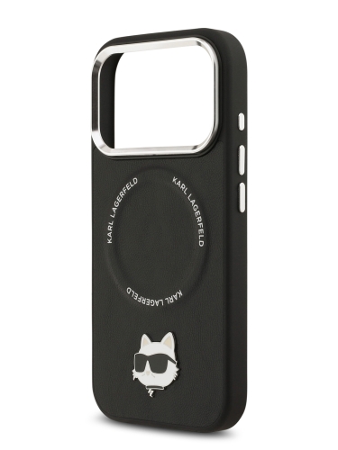 Karl Lagerfeld для iPhone 17 Pro чехол PU NFT Choupette head Metal pin & Camera Hard Black (MagSafe)