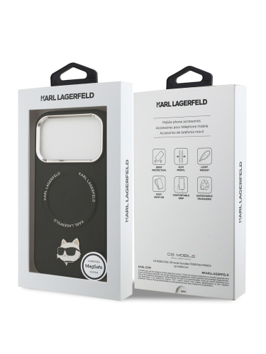 Karl Lagerfeld для iPhone 17 Pro чехол PU NFT Choupette head Metal pin & Camera Hard Black (MagSafe)