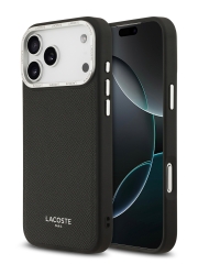 Lacoste для iPhone 17 Pro Max чехол PU Grained Metal Foil logo &amp; Cam Hard Black/Silver (MagSafe)