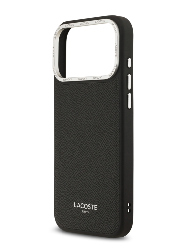 Lacoste для iPhone 17 Pro Max чехол PU Grained Metal Foil logo & Cam Hard Black/Silver (MagSafe)
