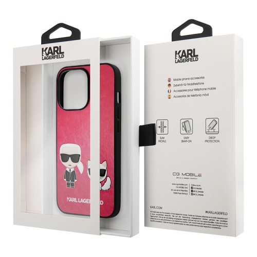Чехол Lagerfeld PU Karl & Choupette Hard для iPhone 13 Pro Max, фуксия
