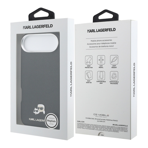 Karl Lagerfeld для iPhone Air чехол PU Saffiano FW NFT Karl&Choupette metal & Cam Black (MagSafe)