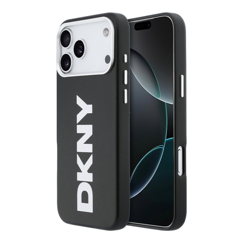 DKNY для iPhone 17 Pro чехол PU Full Wrapped leather Verical logo Metal Cam Hard Black (MagSafe)